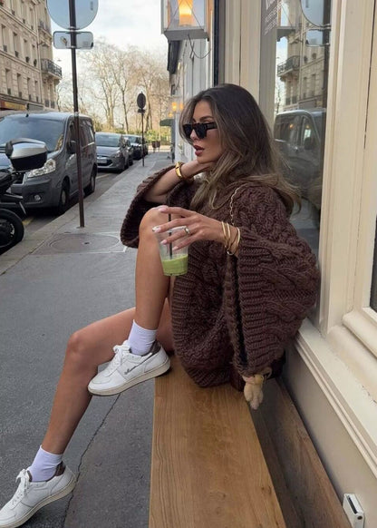 Chunky Cable Knit Sweater In Chocolate Brown