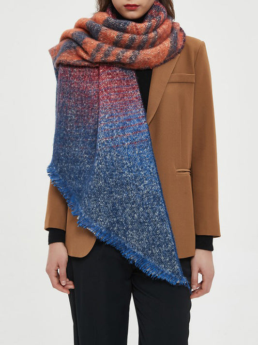 Contrast Color Fringed Keep Warm Shawl&Scarf