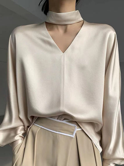 Wrap Hollow Solid Color V-Neck Blouses&Shirts Tops