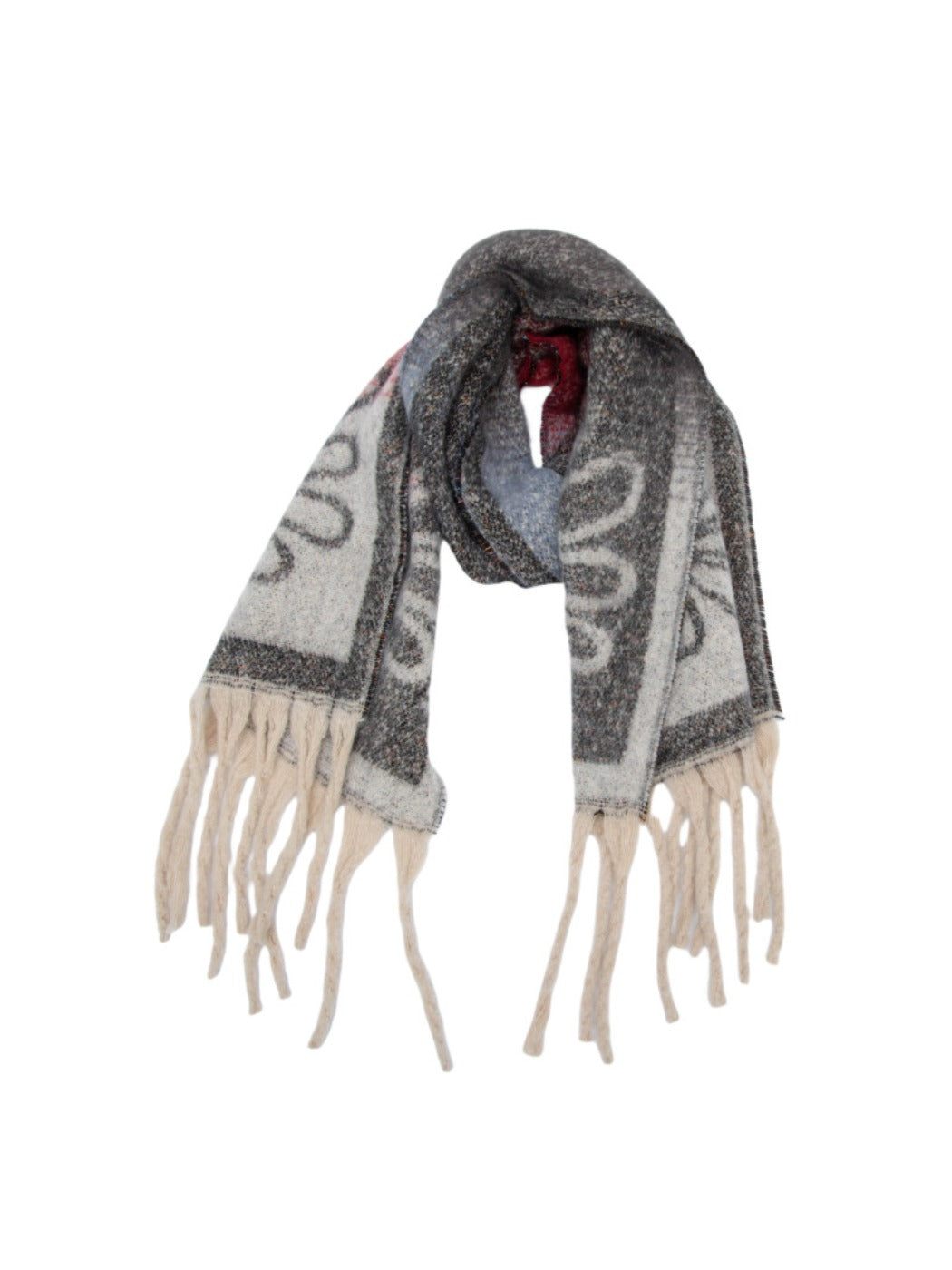 Scarvii - Tassel Scarf with Big Flower Jacquard Scarf