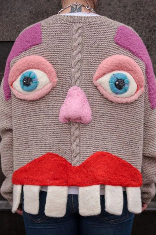 Fashion Funny Face Loose Long Sleeve Knitted Sweater