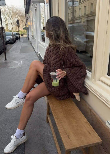 Chunky Cable Knit Sweater In Chocolate Brown