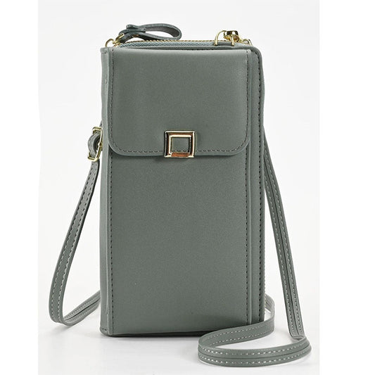 Solid Color PU Leather Multifunctional Purse Mobile Phone One Shoulder Crossbody Bag