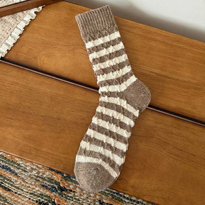 Casual Color Block Striped Warm Crew Socks