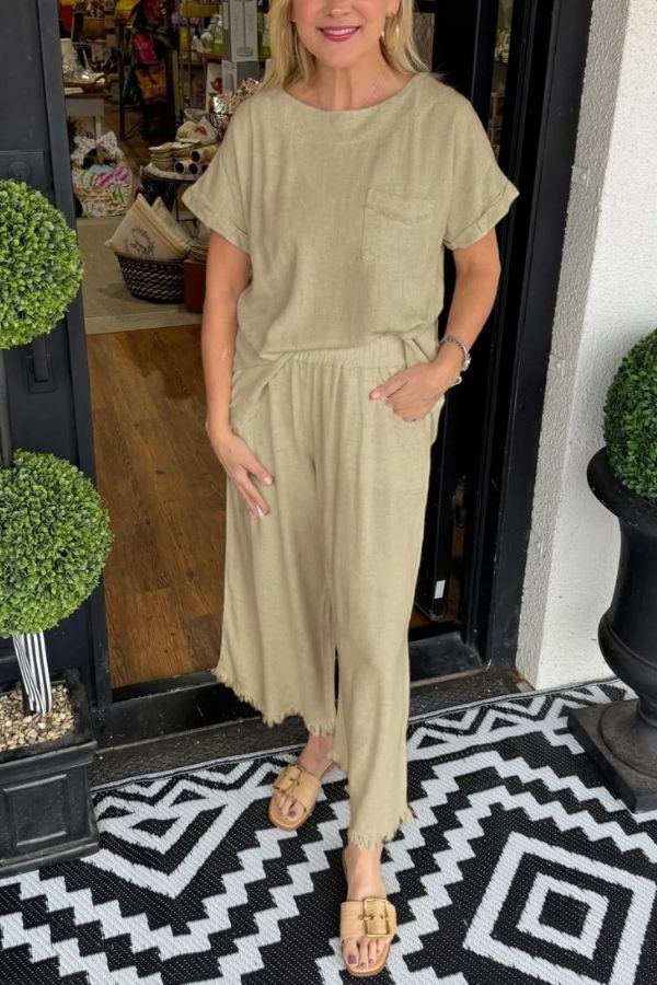 Women's Casual Solid Cotton Linen Lounge Set