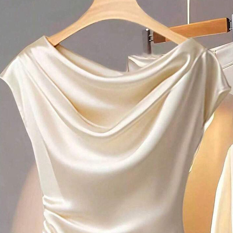 Solid Color Pleated Short Sleeve Shirt