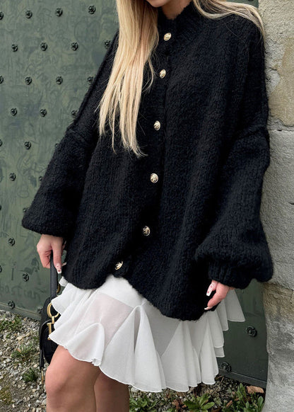 Oversized Button Front Knit Cardigan Beige Black