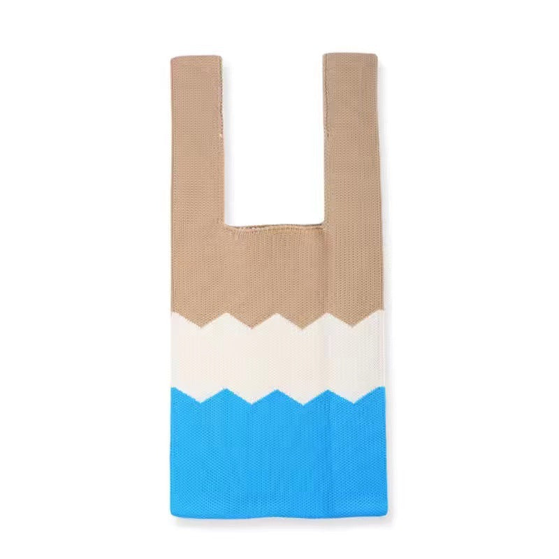 Crochet Tote Bag Blue White Rainbow Knit Bag