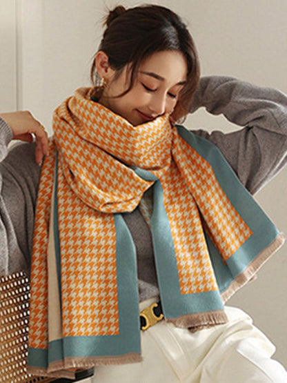 Urban Vintage Imitated Cashmere Houndstooth Shawl Scarf