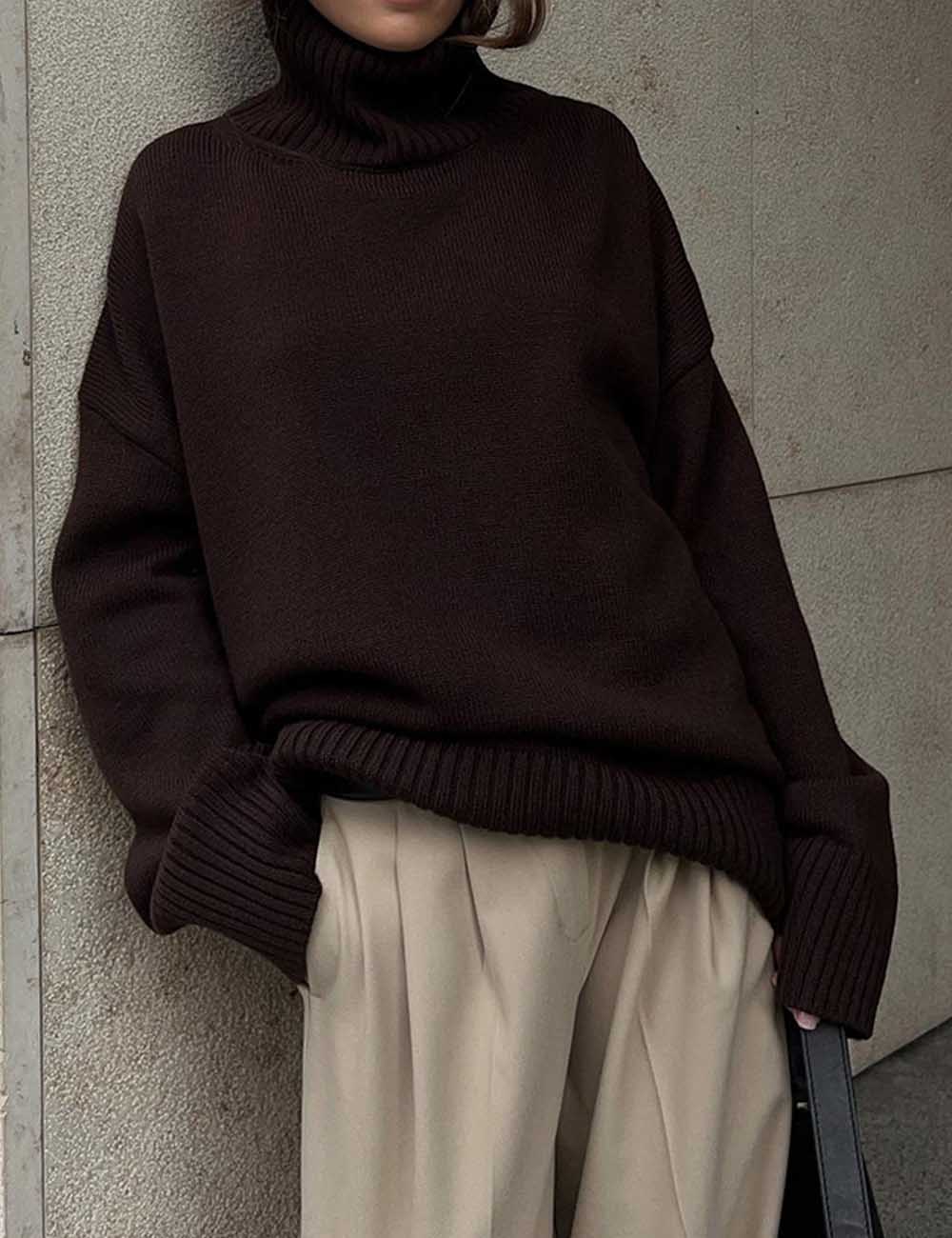 Winter High Neck Solid Color Knit Sweater