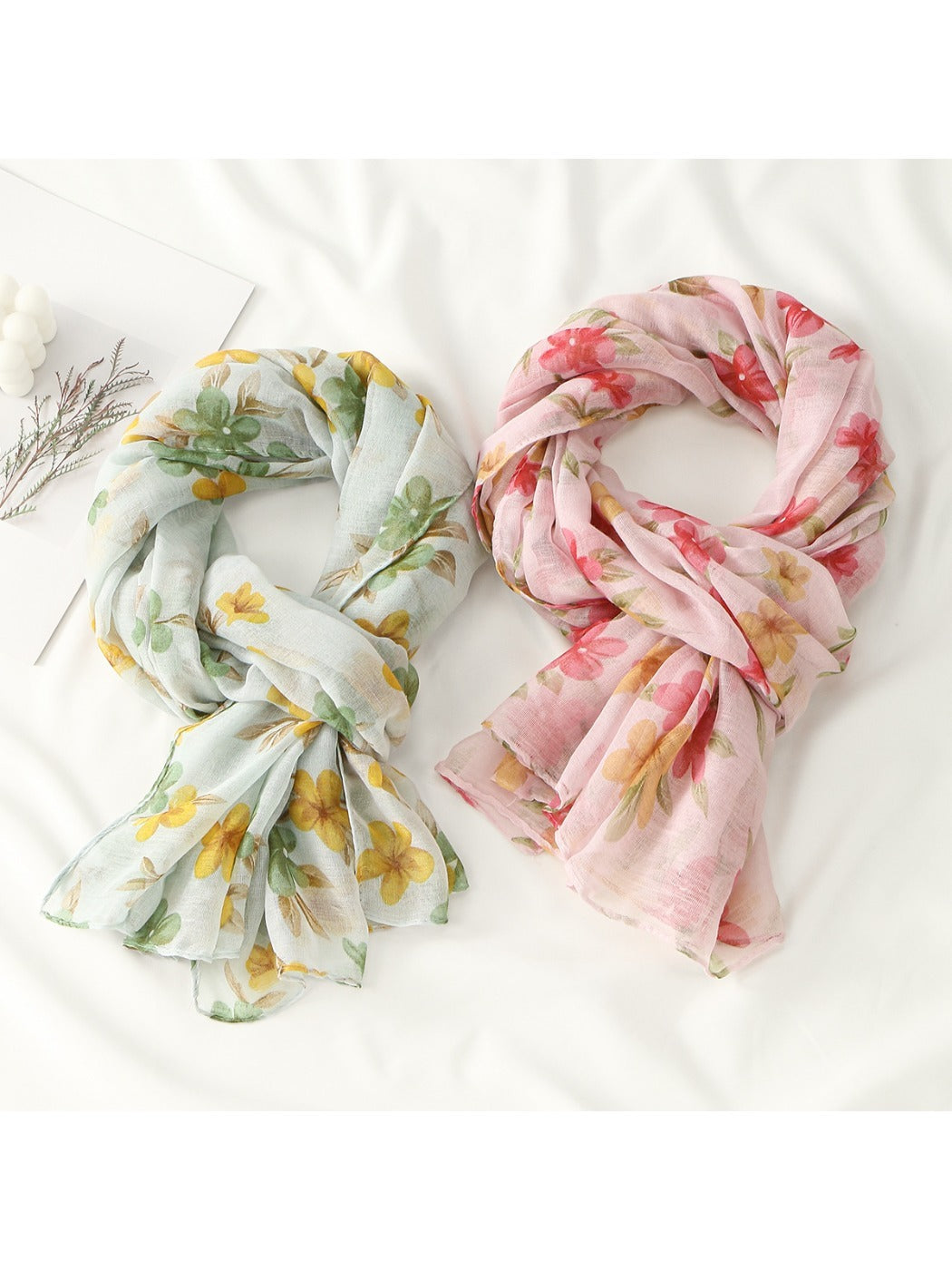 Scarvii - Floral Voile Print Scarf Shawl Beach Wrap