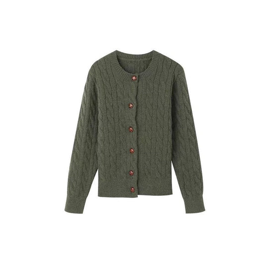 Vintage Cable Knit Cardigan Solid Color