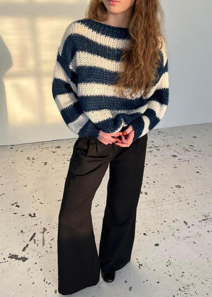 Relaxed Knit Off Shoulder Sweater With Stripes