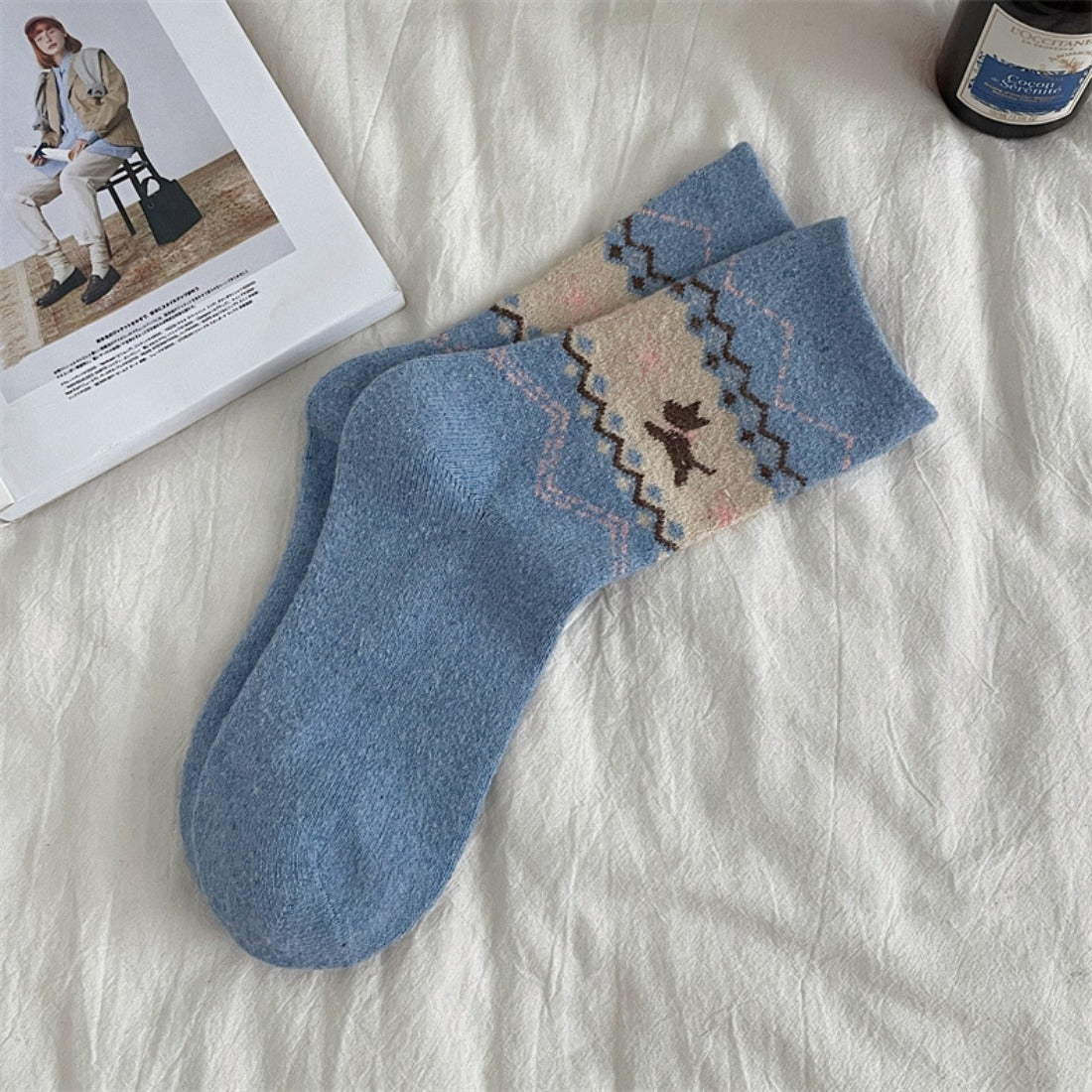 Rufia - Adorable Dog Pattern Thickened Mid-Calf Socks