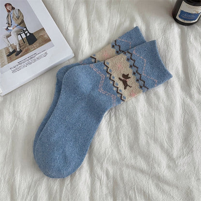 Rufia - Adorable Dog Pattern Thickened Mid-Calf Socks
