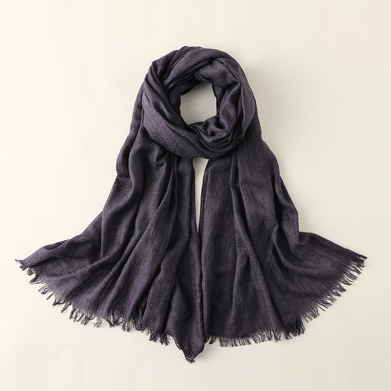 Solid Color Sun Protection Long Cotton And Linen Scarf