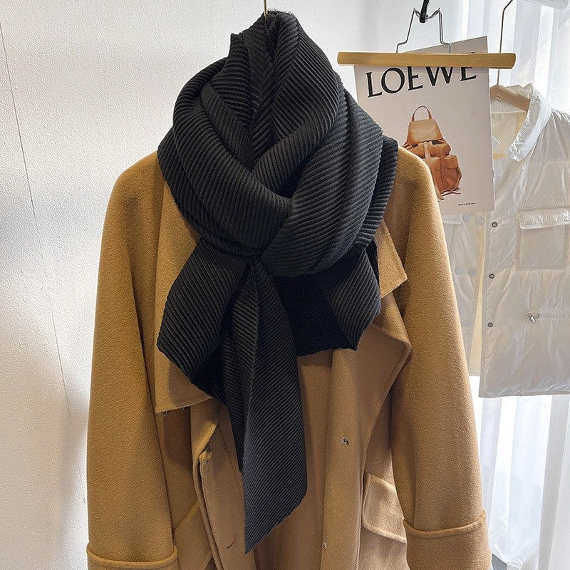 Multifunctional Solid Color Scarf With Pleats
