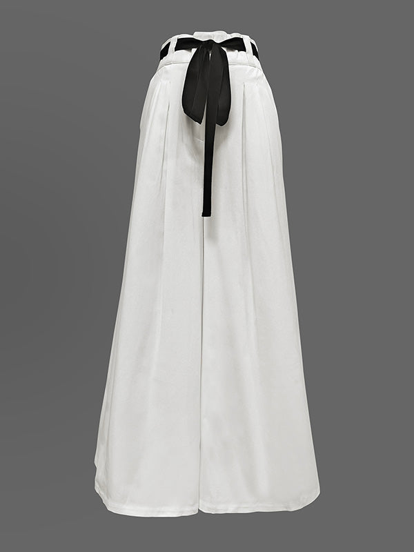 High Waisted Loose Drawstring Pleated Cotton Pants