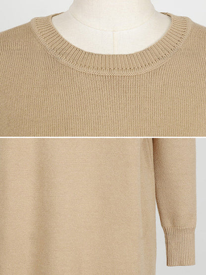 Urban Long Sleeves Loose Split-Side Solid Color Round-Neck Sweater Dresses