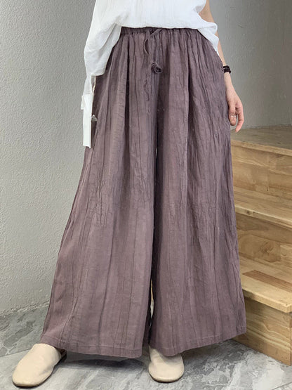 Loose Wide Leg Drawstring Elasticity Pleated Solid Color Pants Trousers