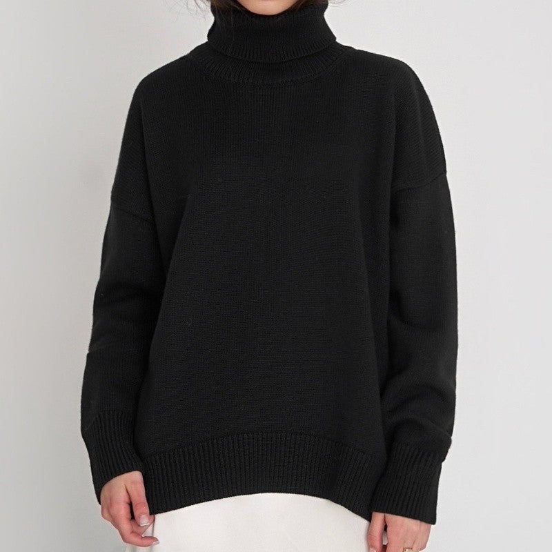 Solid Color High Neck Sweater