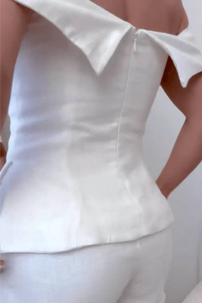 White Cotton and Linen Two-piece Suit