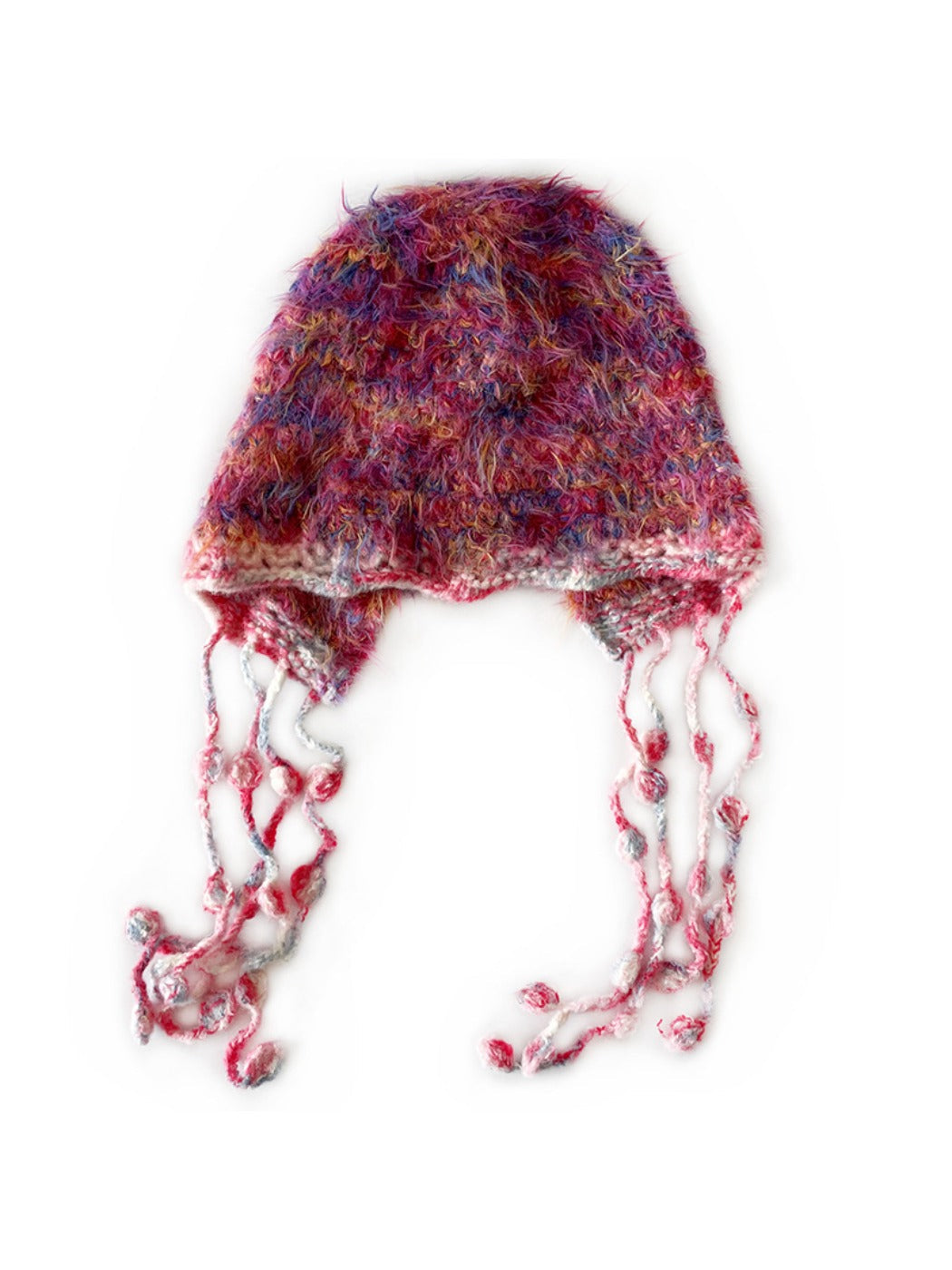 Haila - Colorful Striped Knitted Beanie with Tassel Ties