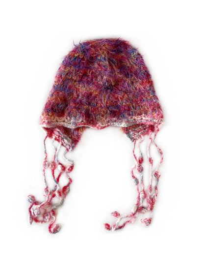 Haila - Colorful Striped Knitted Beanie with Tassel Ties