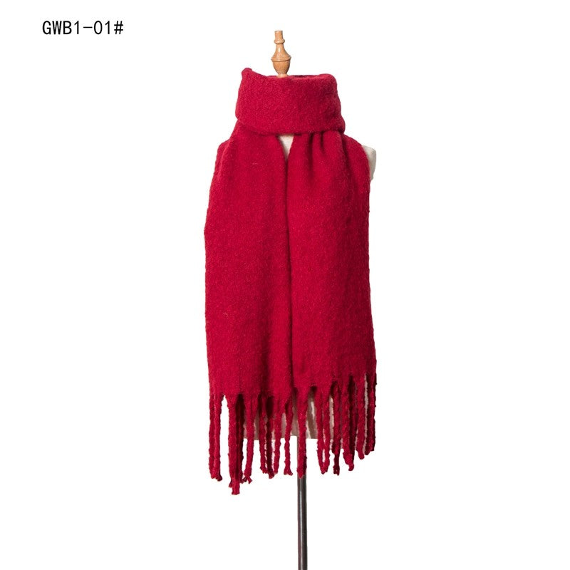 Winter Tassel Thickened Solid Color Scarf Shawl
