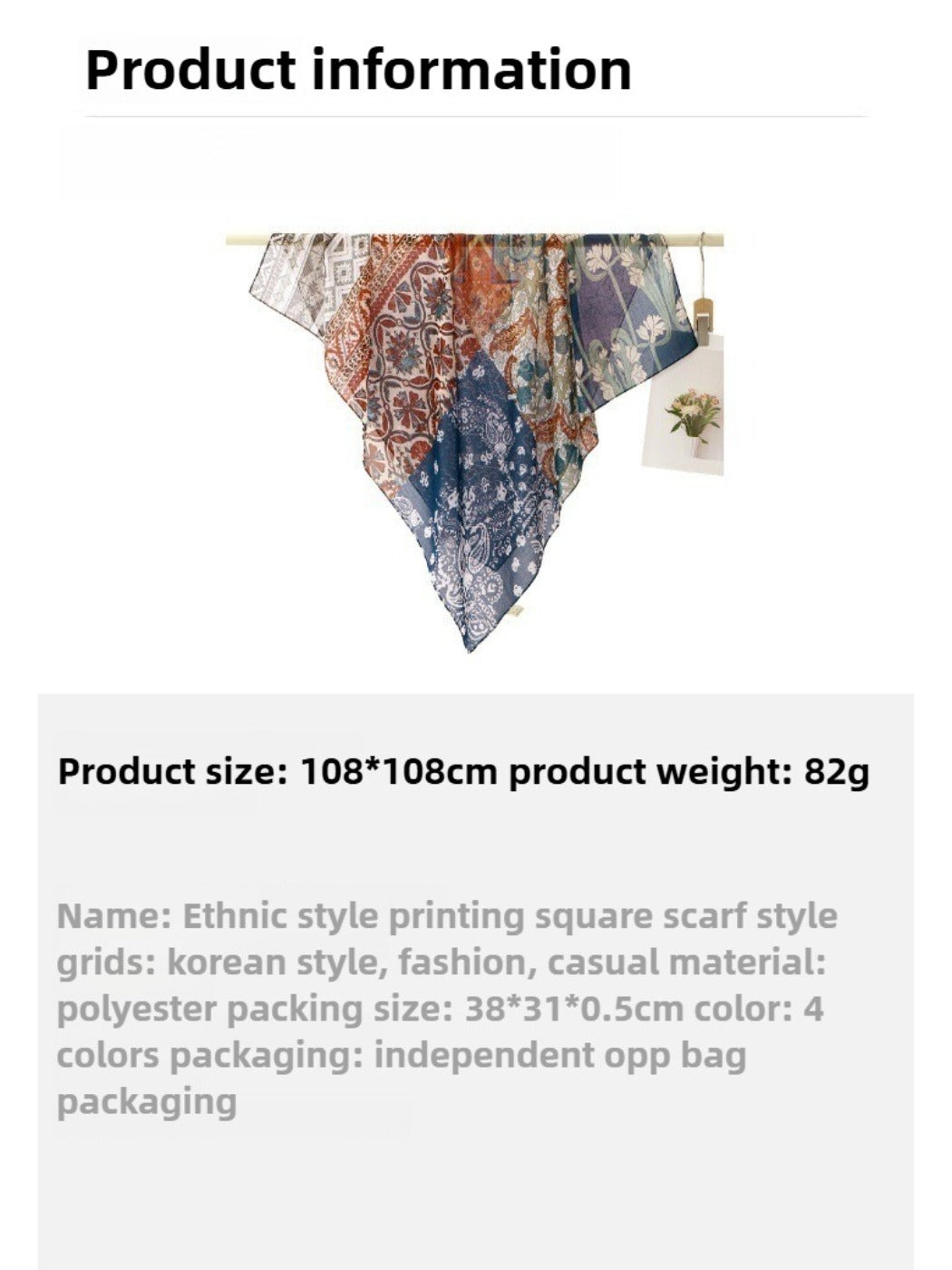 Scarvii - Ethnic Print Polyester Square Scarf Shawl