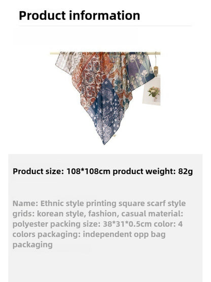 Scarvii - Ethnic Print Polyester Square Scarf Shawl