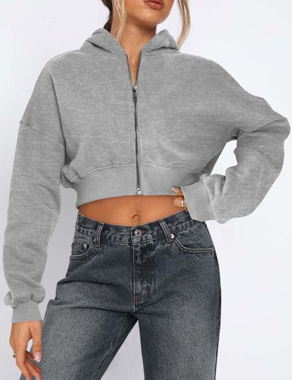Simple Solid Color Long Sleeve Hooded Jacket