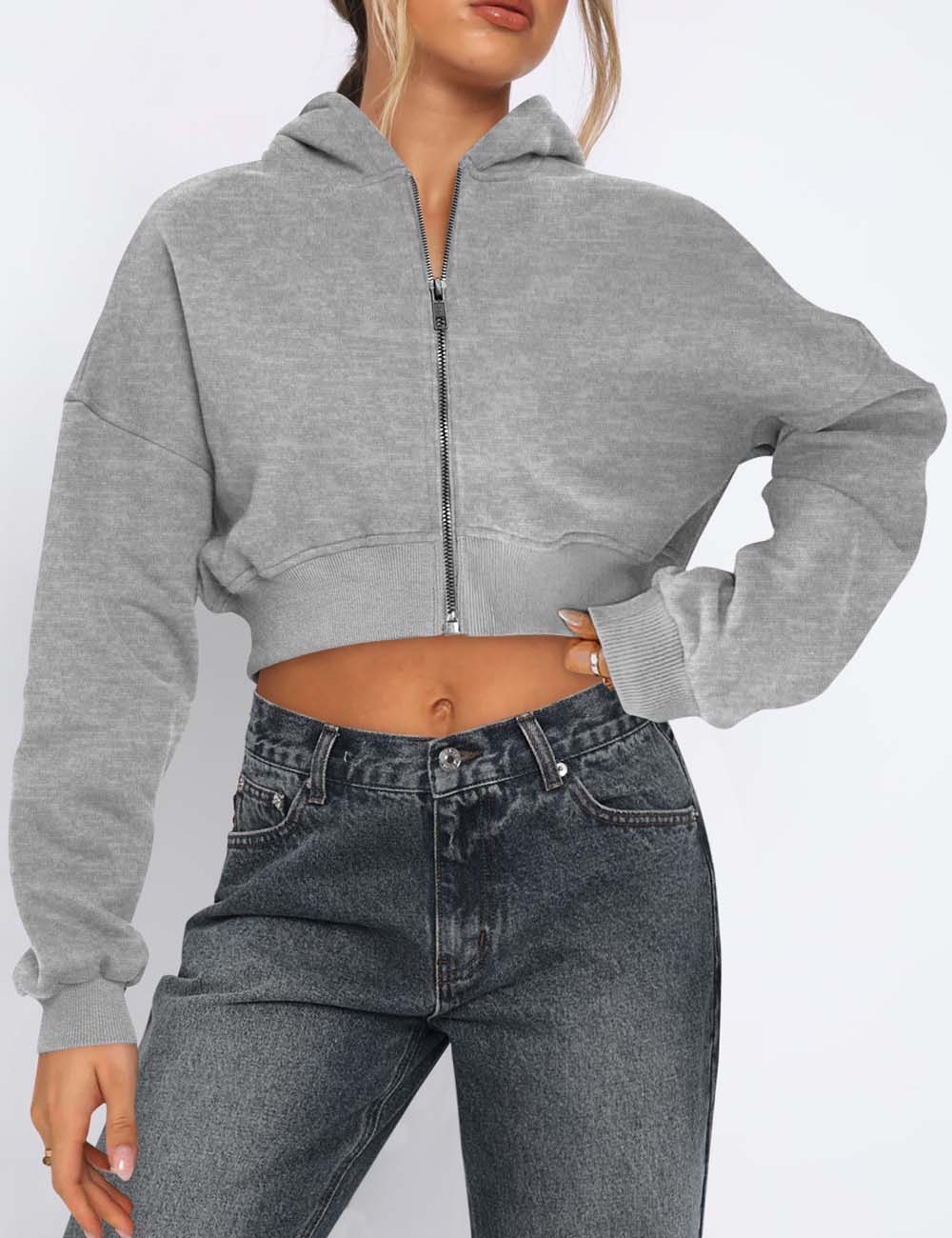 Simple Solid Color Long Sleeve Hooded Jacket