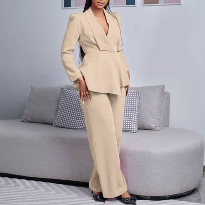 Flounce Sleeve Top Wide Leg Pants Set