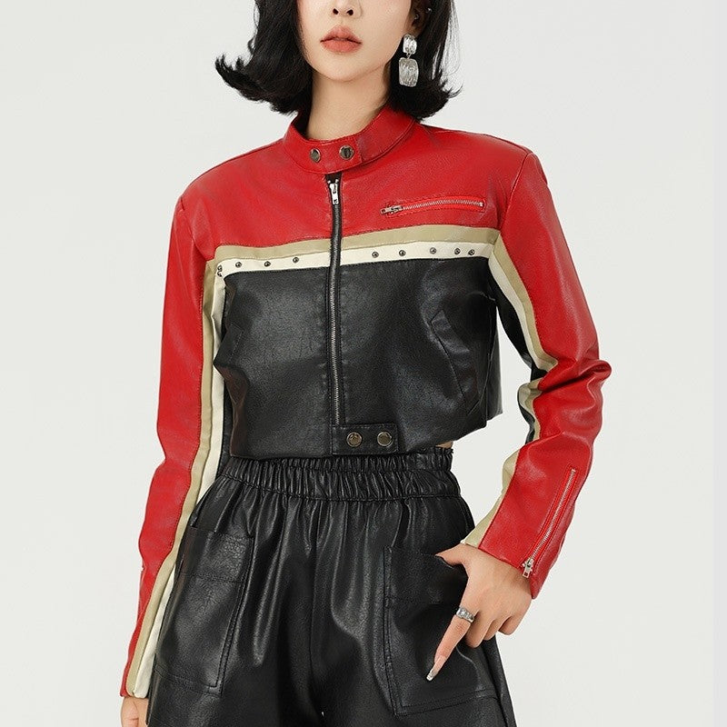 Color Block Motorcycle Jacket