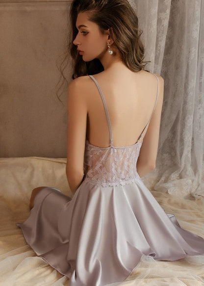 Satin Sleepwear Set With Butterfly Embroidery