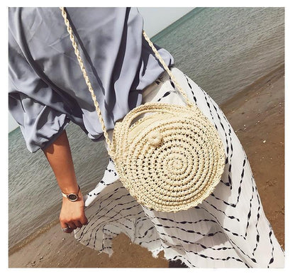 Beach Women S Shoulder Crossbody Round Holiday Weaving Bag