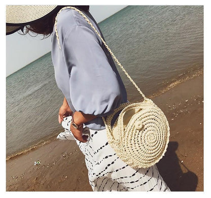 Beach Women S Shoulder Crossbody Round Holiday Weaving Bag