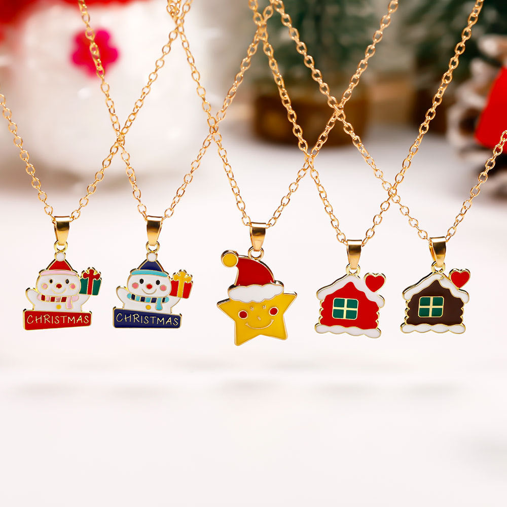 Christmas Alloy Santa Claus Tree Pendant Necklace
