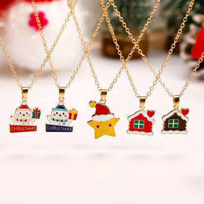 Christmas Alloy Santa Claus Tree Pendant Necklace
