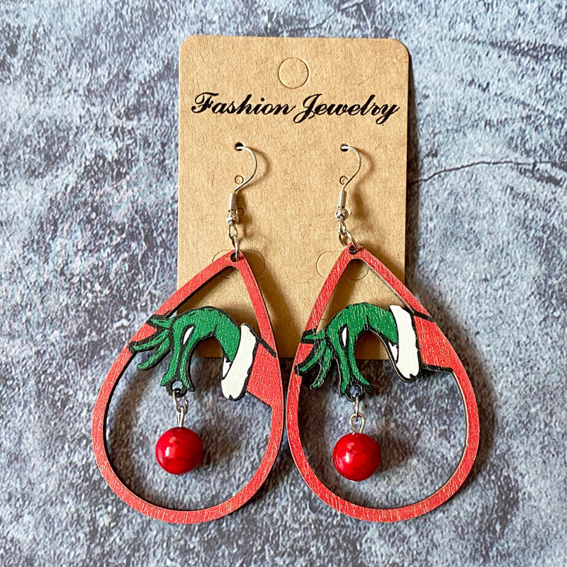 Christmas Acrylic Stitching Grinch Earrings For Women
