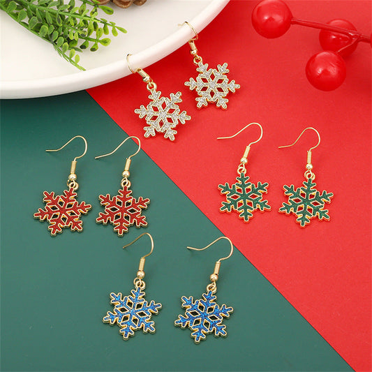 Christmas Zinc Alloy Snowflake Earrings Multicolor