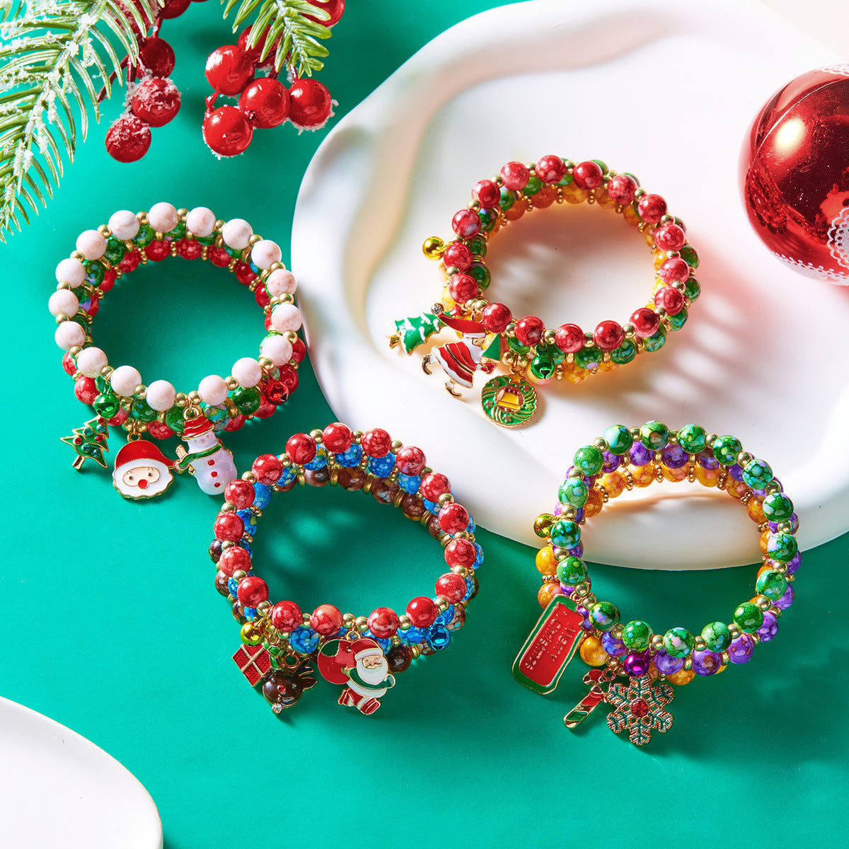 Christmas Alloy Beaded Bracelet Three Piece Set