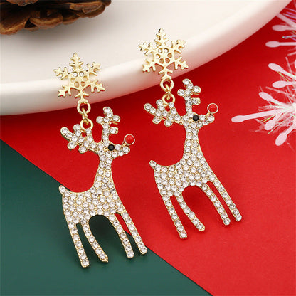 Christmas Alloy Snowflake Deer Earrings Gold