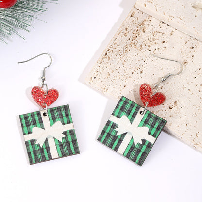 Christmas Wooden Earrings Snowman And Tree Style