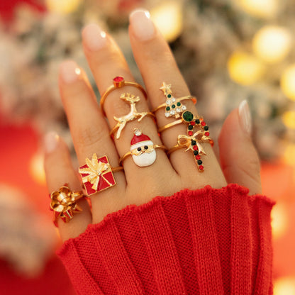 Christmas Alloy Metallic Elk Ring Set For Women