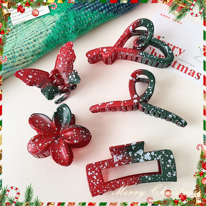 Christmas Red Green Gradient Plastic Snowflake Hairpin