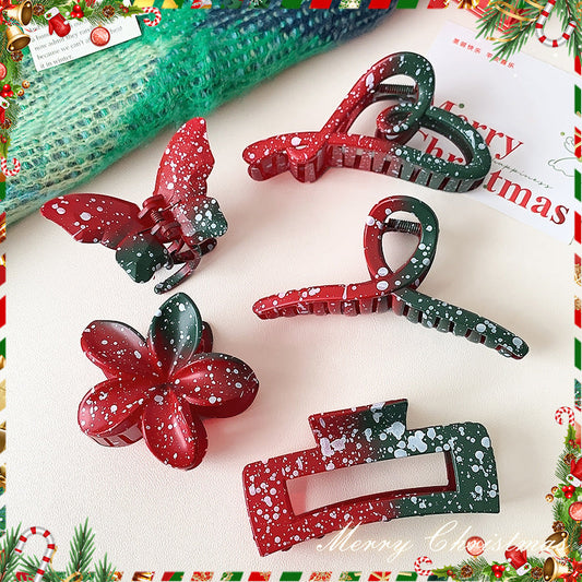 Christmas Red Green Gradient Plastic Snowflake Hairpin