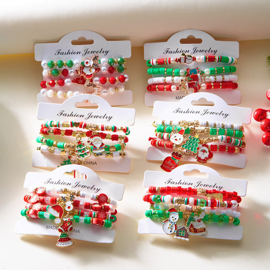 Christmas Women Crystal Glass Soft Pottery Bracelet Set