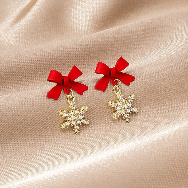 Christmas Fashion Alloy Earrings With Black Red Bowknot